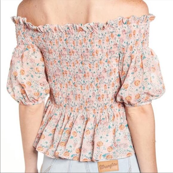 Socialite Ruched Peplum Waist Floral Off Shoulder - Picture 5 of 12